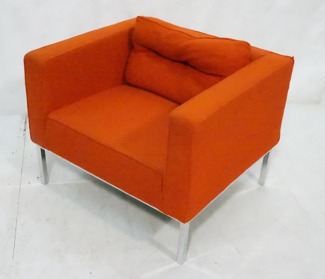 Selig Cube Lounge Chair. Orange upholstery and c: Selig Cube Lounge Chair. Orange upholstery and chrome frame. -- Dimensions: H: 28 inches: W: 32 inches: D: 29 inches ---