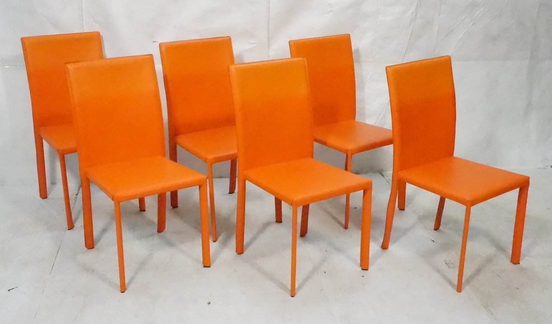 Set of 6 Orange Leather Dining Chairs.  Italian S (1 of 10)