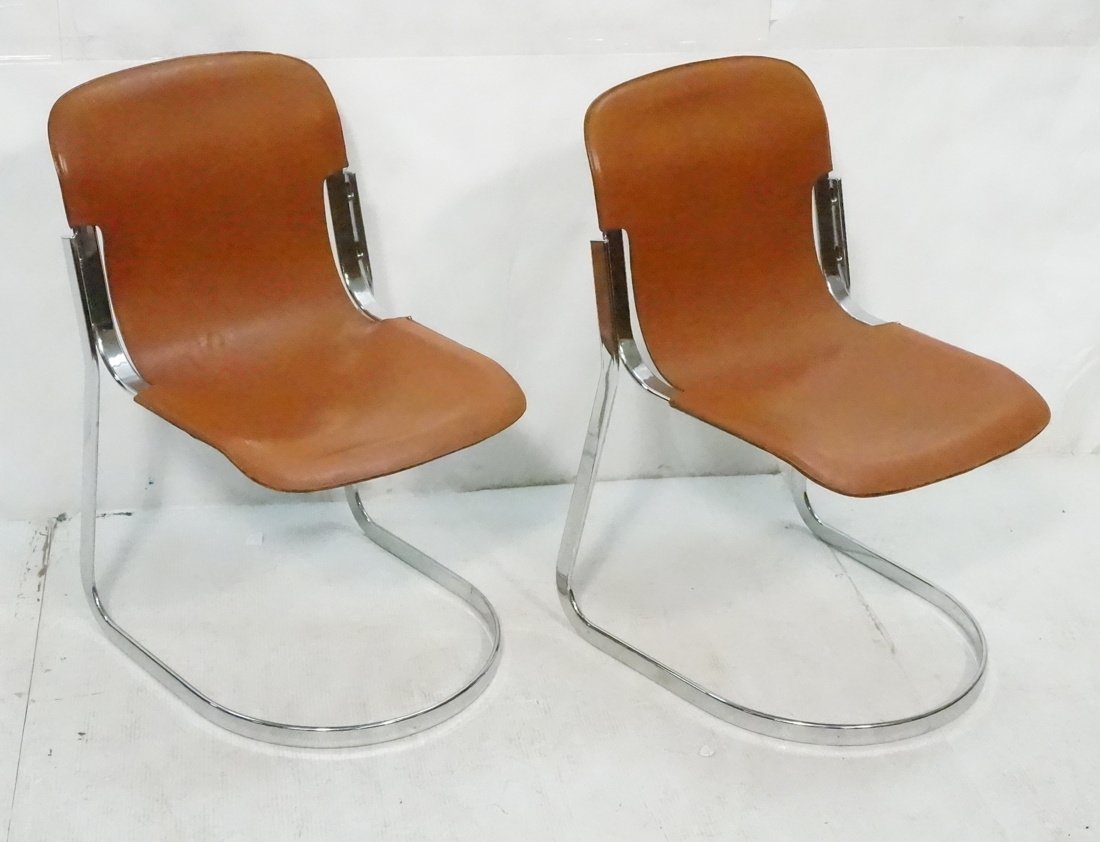 Pair Italian Leather and Chrome Dining Chairs. (1 of 8)