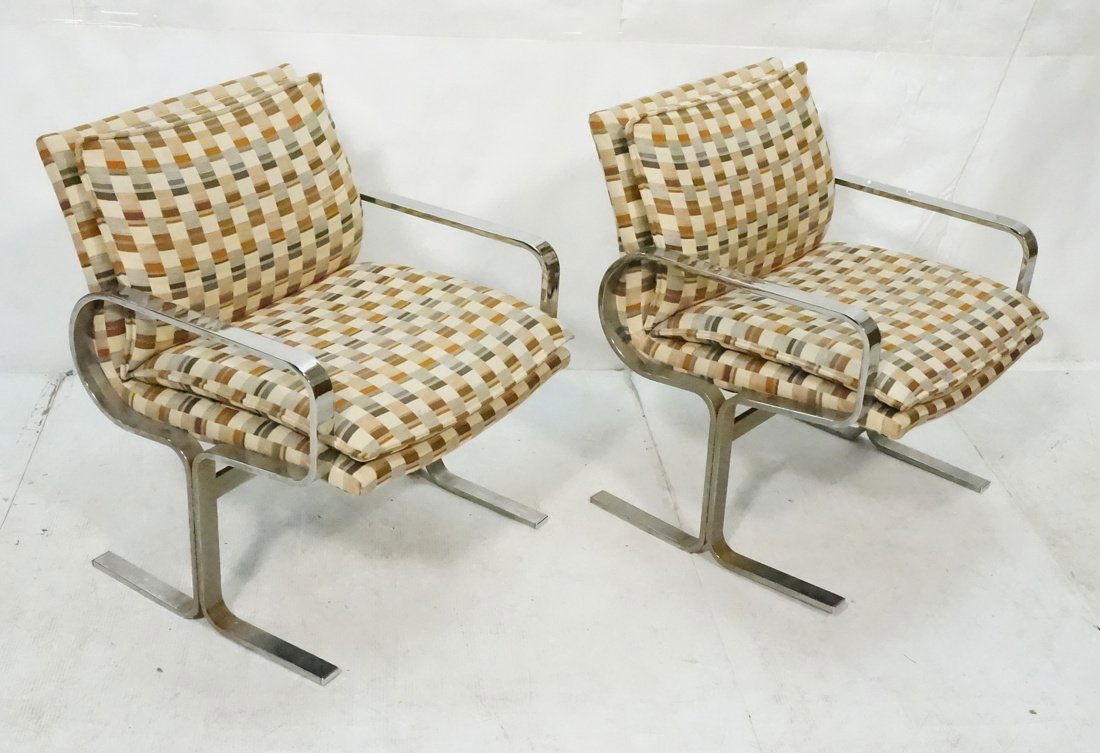 Pair Chrome Baughman Style Lounge Chairs.  T base (1 of 10)