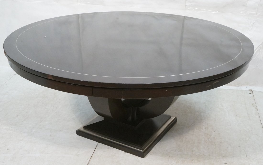 Large Round Dining Table. Dark stained wood with (1 of 9)