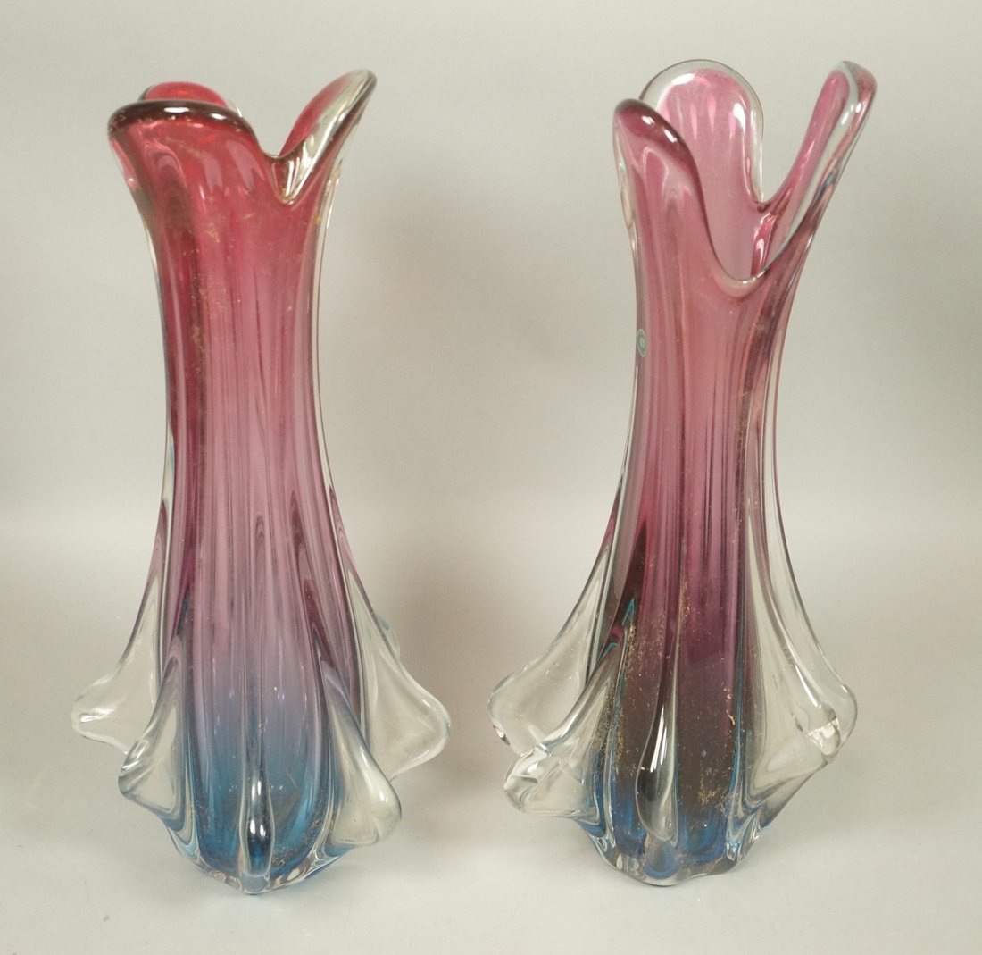 Pr Murano Art Glass Ribbed Vases.  BALBOA Italian (1 of 8)