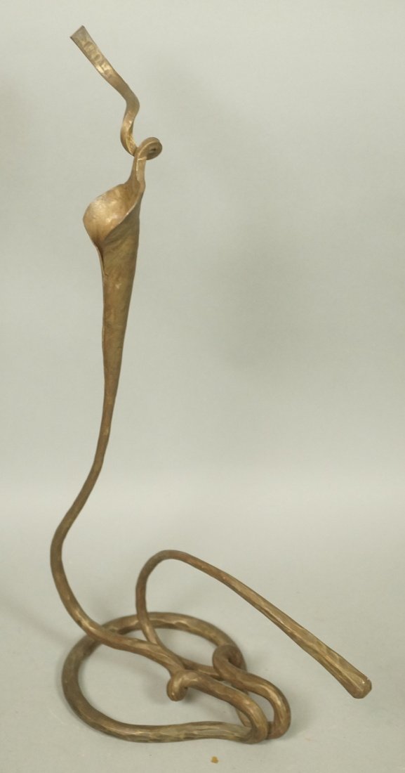 Albert PALEY style Wrought Iron Floriform Sculptu: Albert PALEY style Wrought Iron Floriform Sculpture. Candle Holder. Bud Vase. Not marked. American Craftsman. -- Dimensions: H: 20 inches: W: 11 inches: D: 6 inches ---