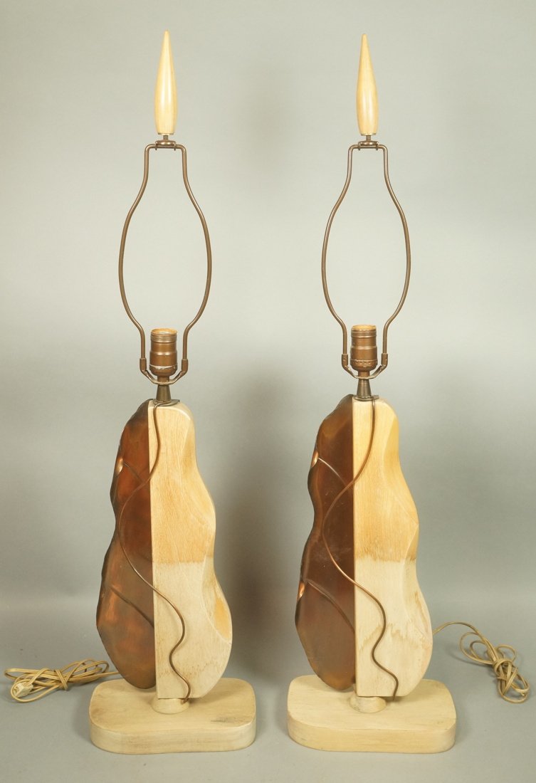 Pr Copper & Carved Wood Table Lamps. HEIFETZ. Mat (1 of 10)