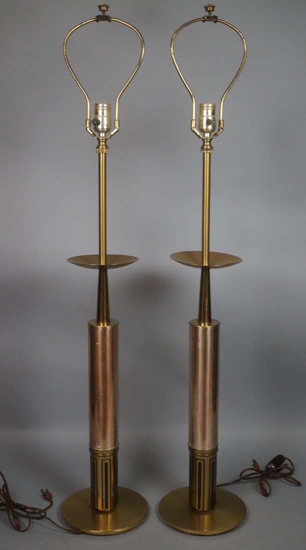 Pr Mixed Metal Modernist Table Lamps. Parzinger s (1 of 10)