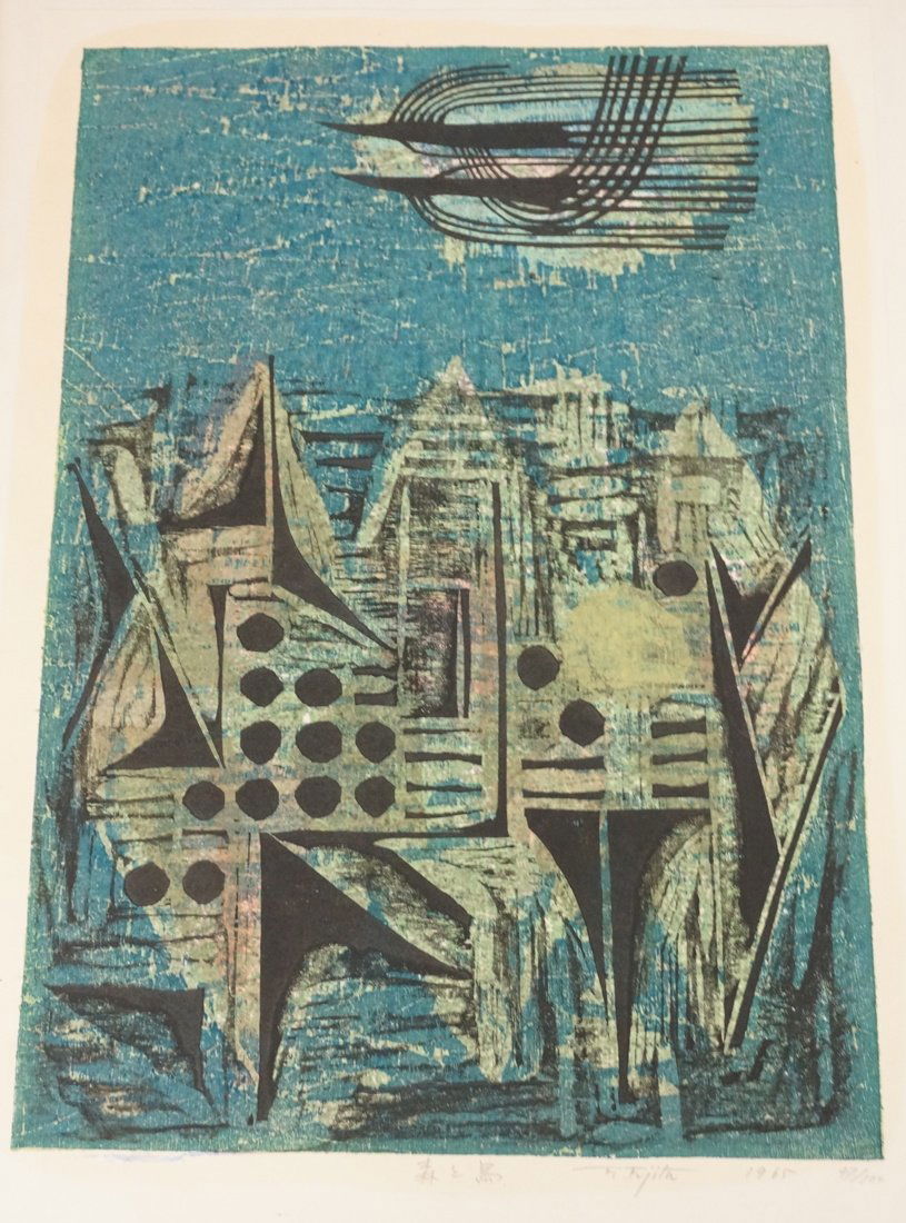 F. FUJITA Woodblock Print. Abstract. Signed, 1965 (1 of 9)