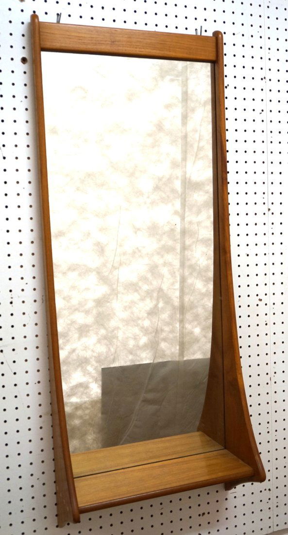 Danish Modern Teak Wall Shelf with Mirror. Peg do (1 of 7)