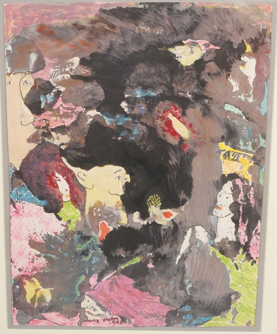 LUIS CHAN Mixed Media on Paper. "Faces". Signed & (1 of 9)