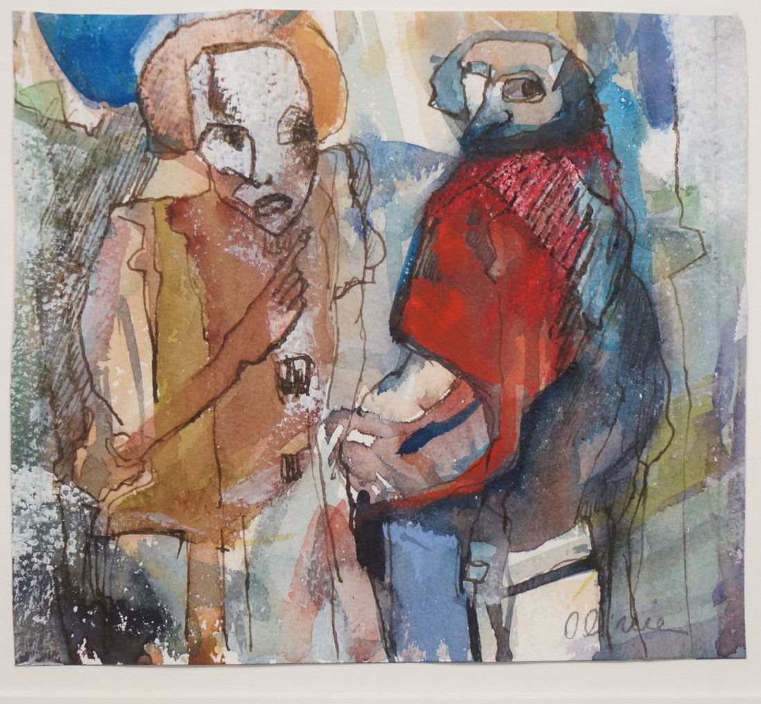 Modernist Watercolor & Ink Drawing. Two People. S (1 of 8)