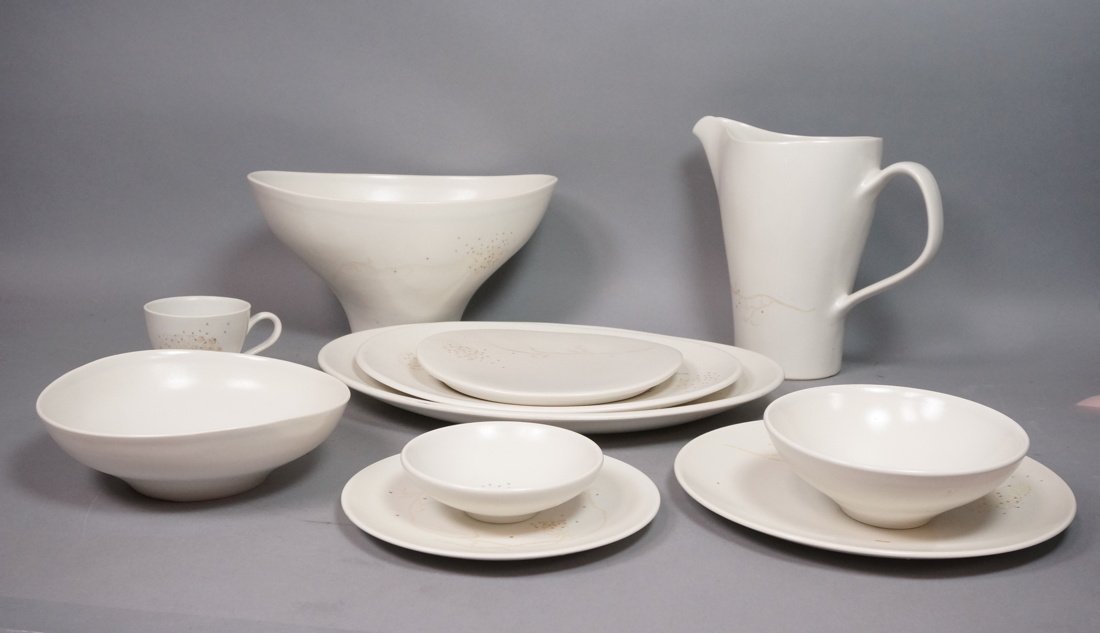 RUSSEL WRIGHT Knowles Queen Annes Lace Pattern Di: RUSSEL WRIGHT Knowles Queen Annes Lace Pattern Dishware. 71pcs. Service for nine (9). Only 3 tea cups. Pitcher. Large Serving Bowl.Two platters.-- Dimensions: H: 9.5 inches: W: 9 inches ---
