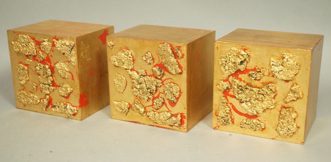 Set of three Gilt Wood Blocks.  Wall Mounted Cube (1 of 7)