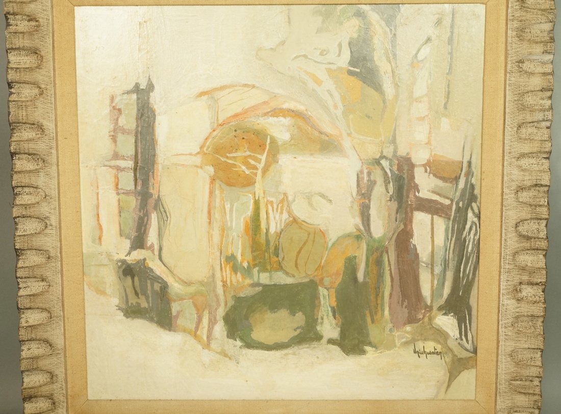 NANCY DRINKWATER O'BRIEN Oil on Board Painting. ": NANCY DRINKWATER O'BRIEN Oil on Board Painting. "Winter Woods Dedau" Signed. Info on back-- Dimensions: H: 20.5 inches: W: 20 inches ---