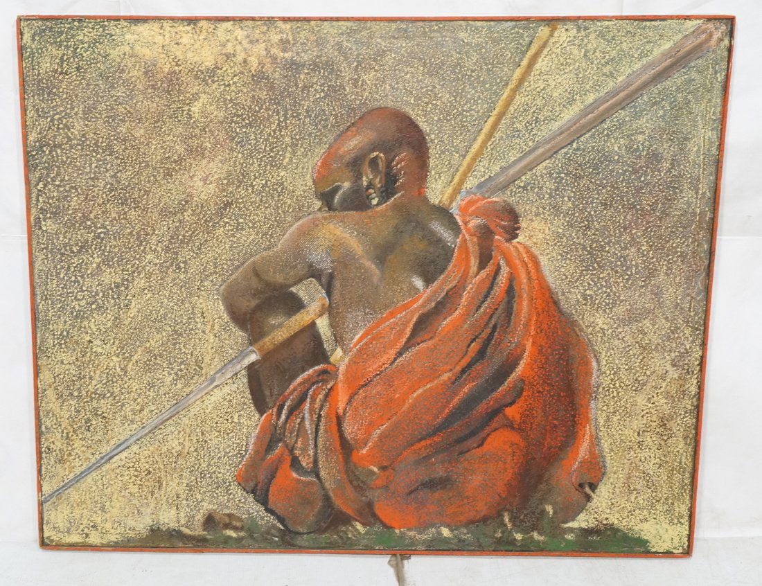 Large Oil Painting Tribal Aborigine Warrior. Seat (1 of 10)