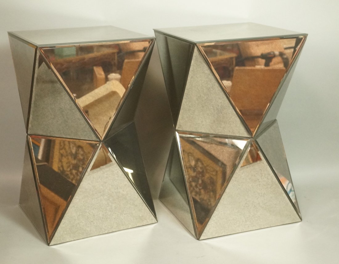 Pr Faceted Mirrored Side Tables. Beveled antique (1 of 5)