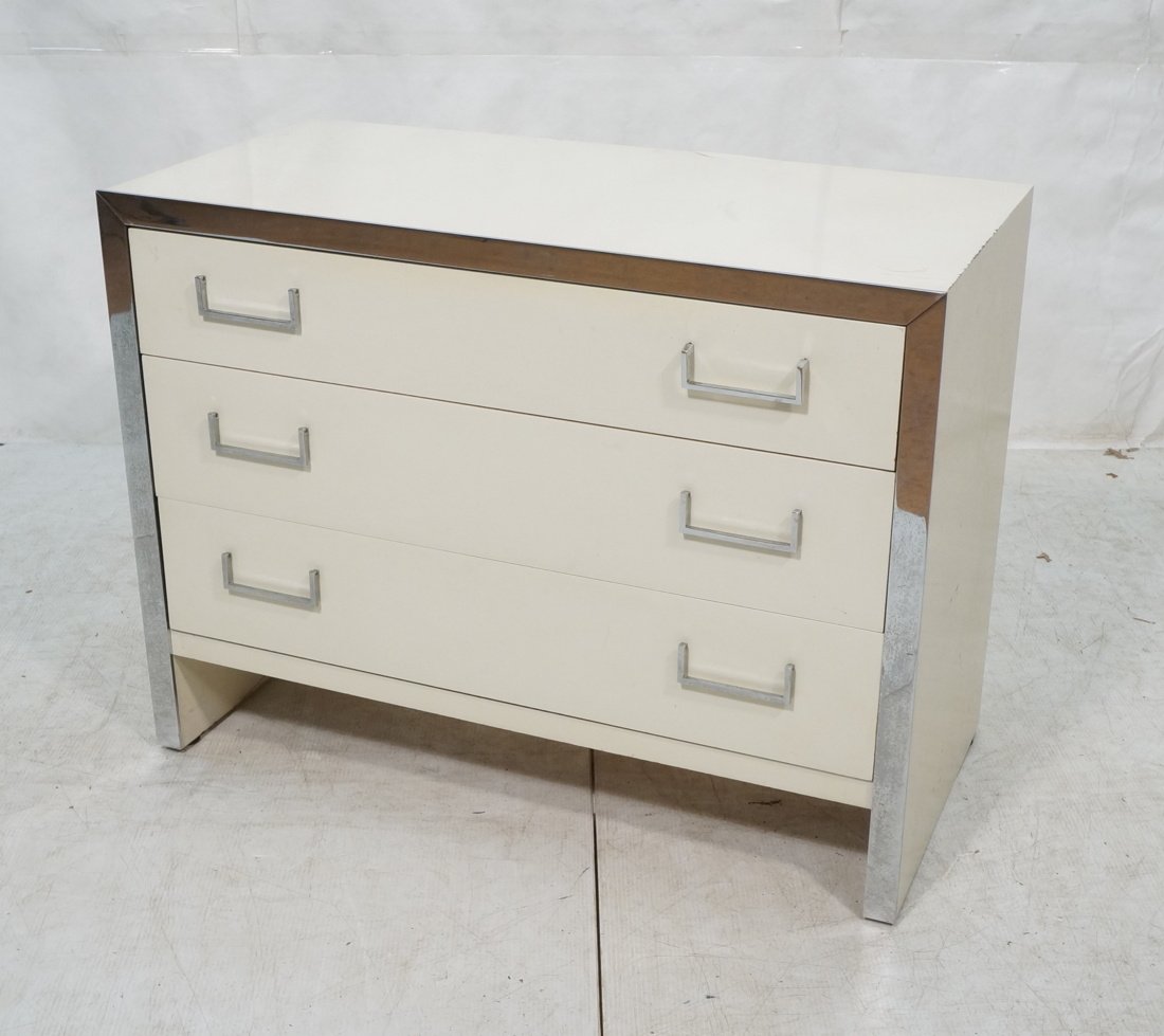 White Lacquer Bachelors Chest. Chrome Accents & P (1 of 10)