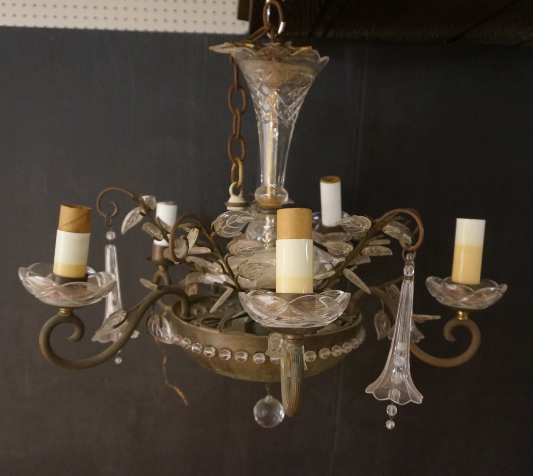 LIGHTOLIER Hanging Pendant Chandelier. Brass body (1 of 8)