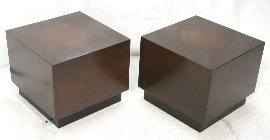 Pr Brown & Black Side Tables. Black skirt bases. (1 of 9)