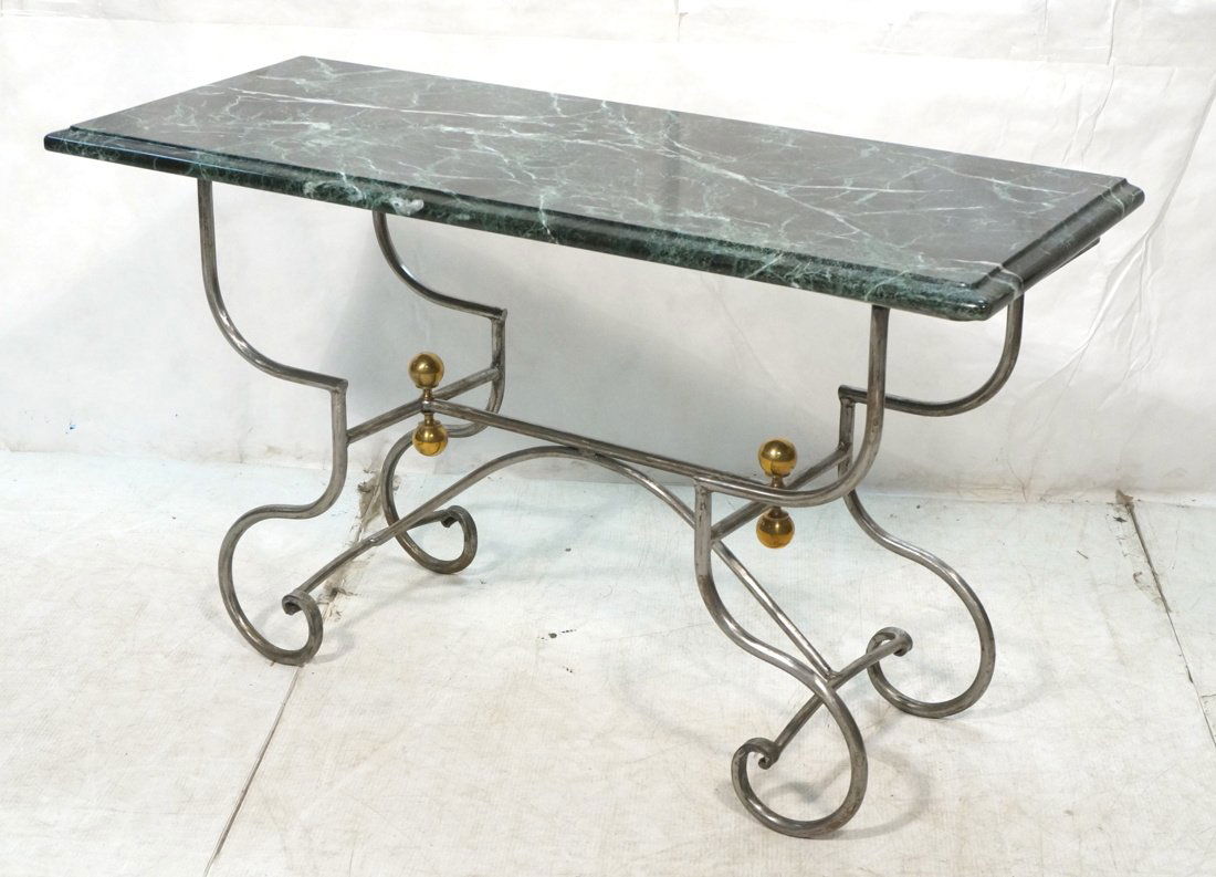 Green Marble Iron Base Bakers style Hall Table. T (1 of 8)