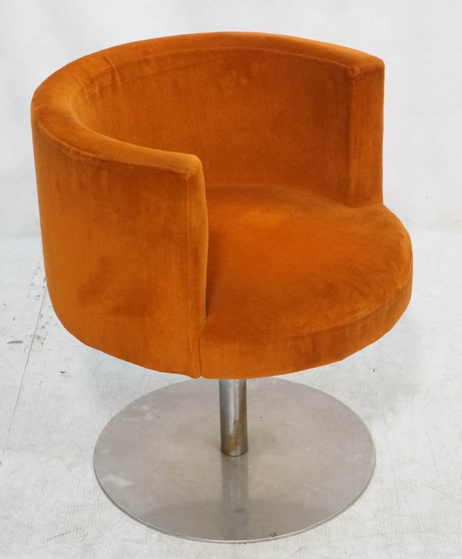 Plush orange barrel back Swivel Lounge Chair. Alu: Plush orange barrel back Swivel Lounge Chair. Aluminum pedestal base. -- Dimensions: H: 27 inches: W: 23 inches: D: 24 inches ---