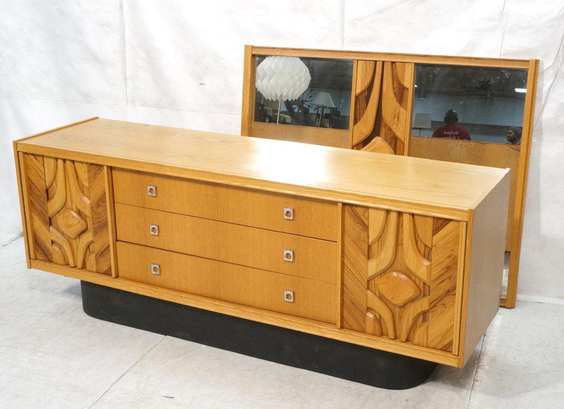 2pc Blond Wood Modernist Credenza /Dresser with M (1 of 10)