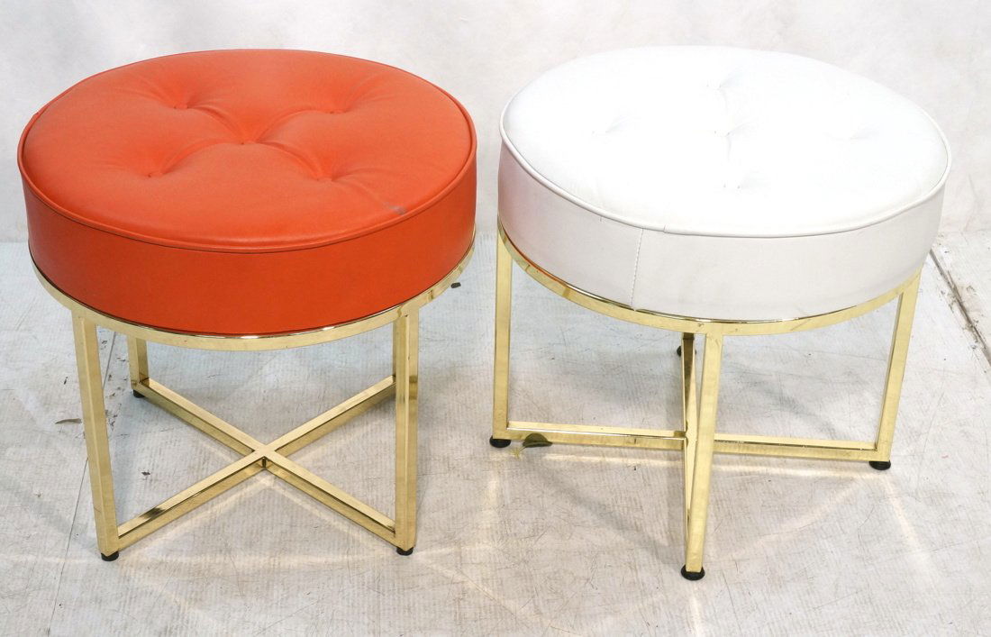Two Round Brass Tone  Frame Tufted Stools. One is (1 of 7)