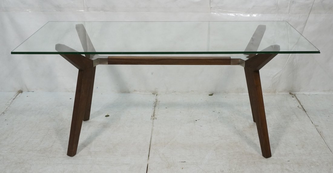 Contemporary Glass Top Dining Table. Shaped wood (1 of 10)