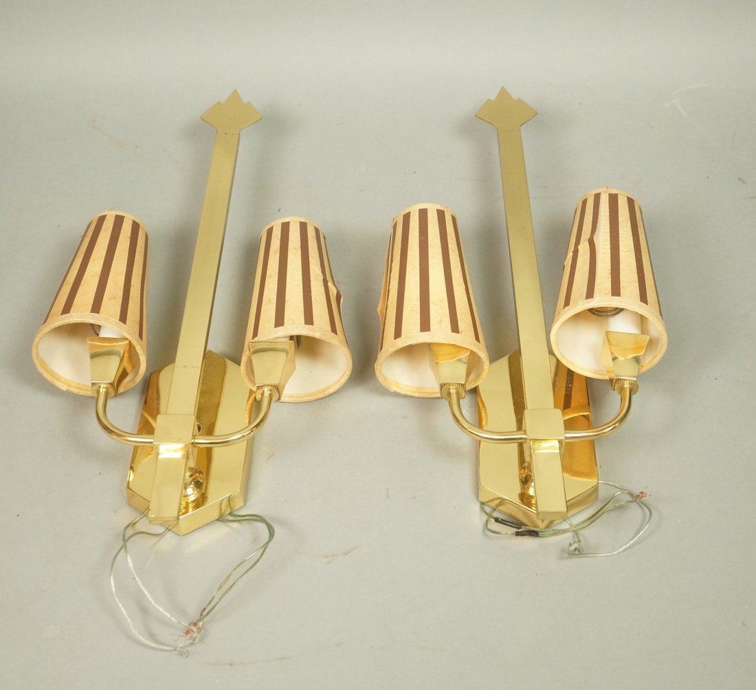 Pr Leo Dodge Double Shade Wall Sconces. Brass wit (1 of 8)