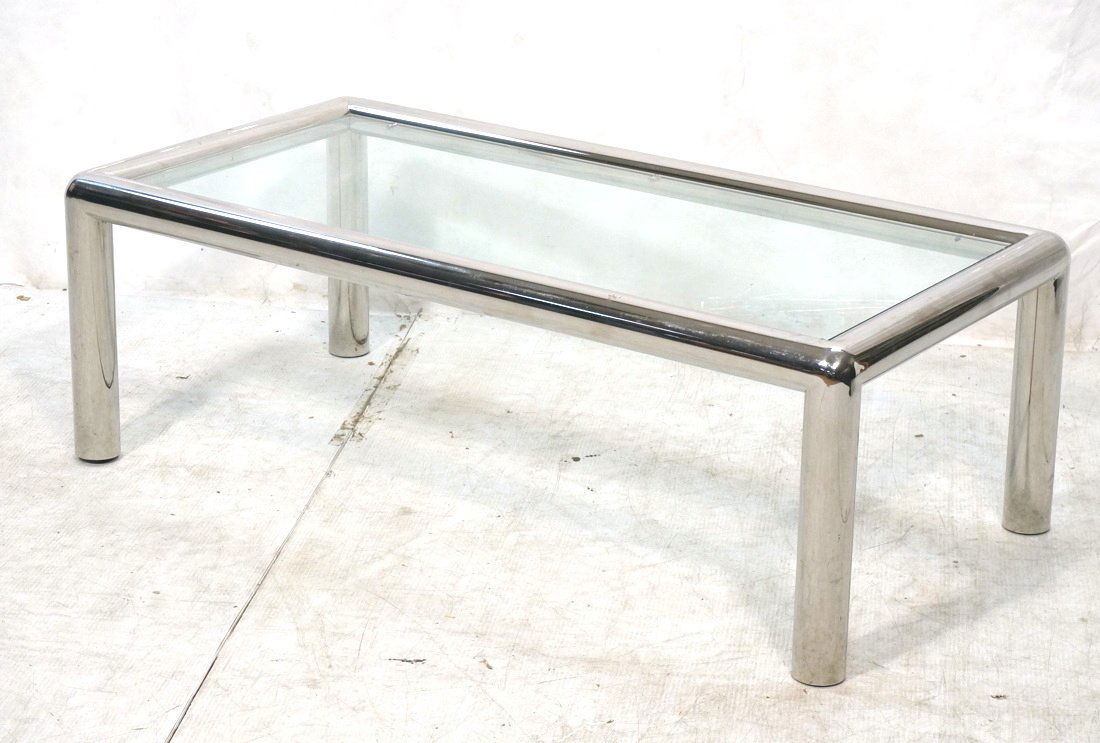 70's Modern Chrome Tube Coffee Table. Glass Top. (1 of 7)