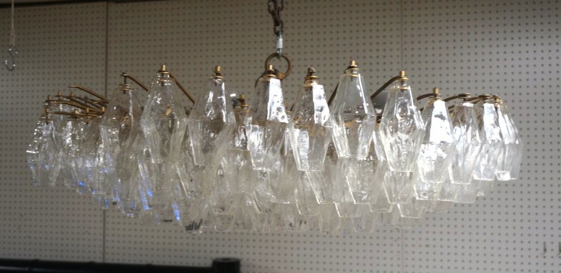 Large Gold Tone Frame & Glass Prism Hanging Chand (1 of 5)