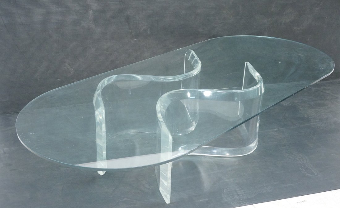 70's modern Lucite Double "S" Base Glass Top Coff (1 of 7)