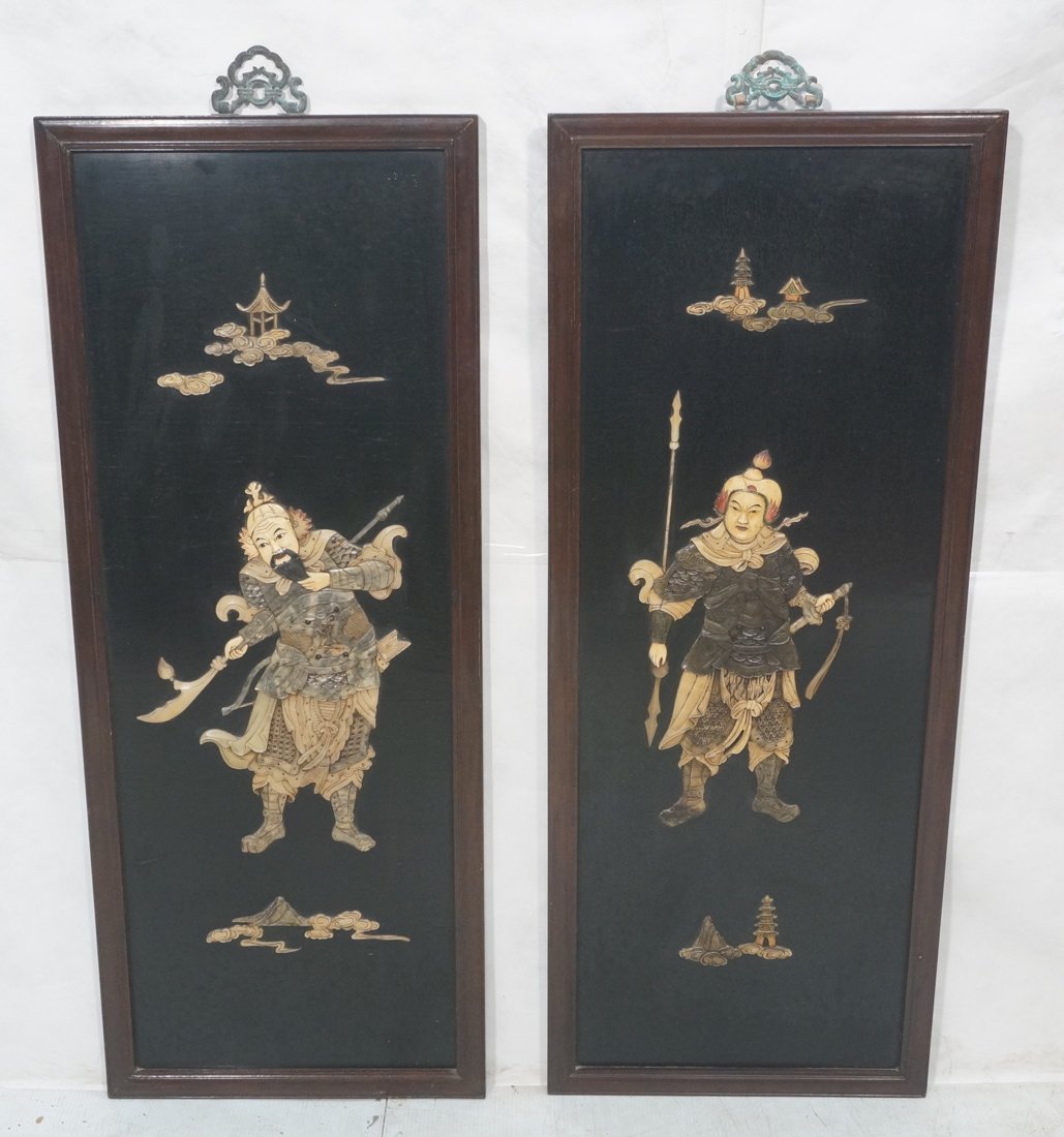 Pr Wood Hanging Panels with applied carved Asian (1 of 10)