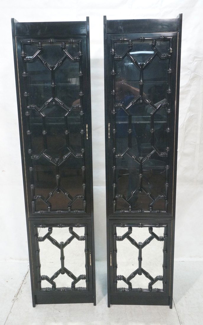 Pr Black Lacquered Faux Bamboo Tall Cabinets. Gla (1 of 10)