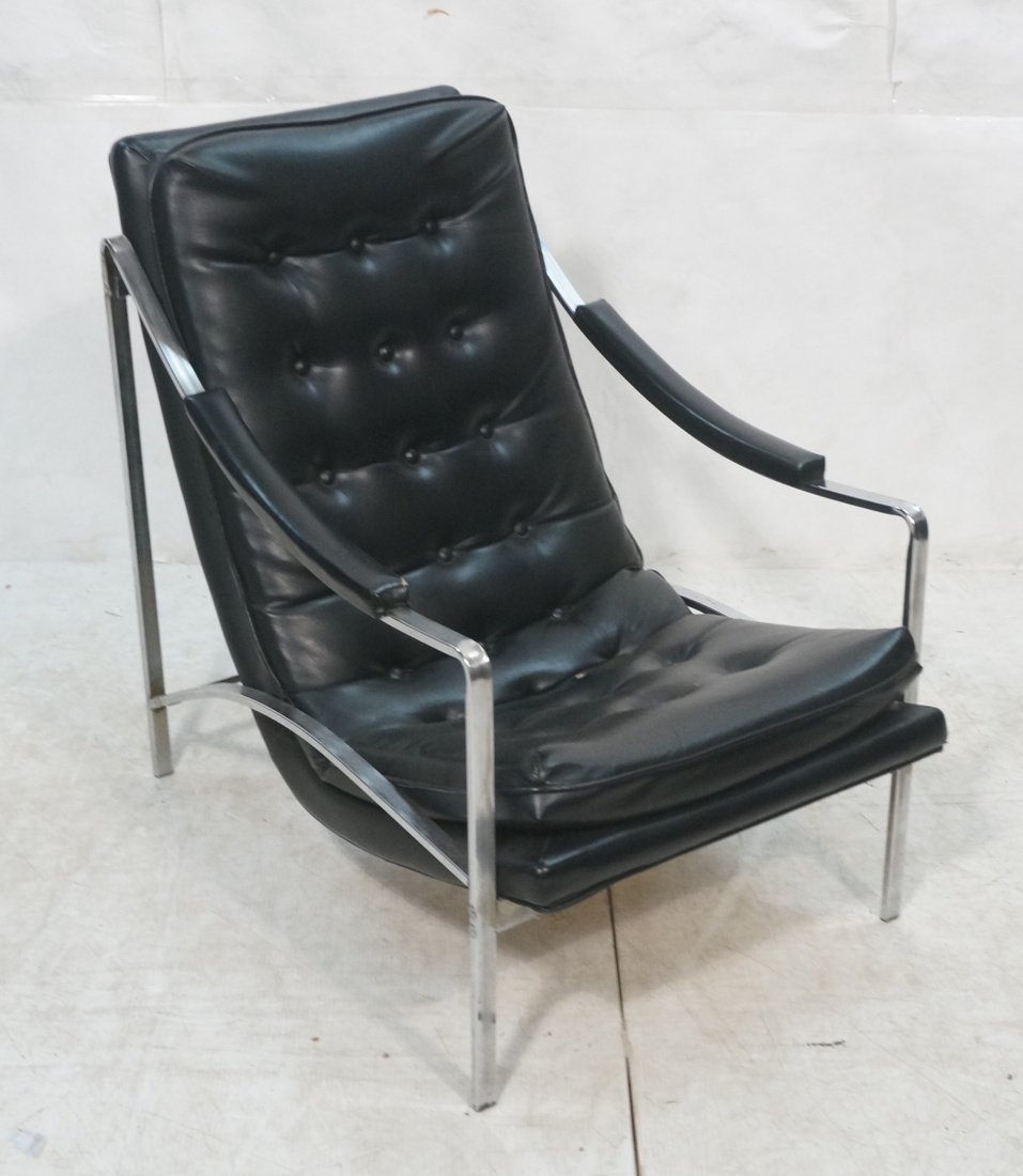70's Modern Black Vinyl & Chrome Lounge Chair. Tu: 70's Modern Black Vinyl & Chrome Lounge Chair. Tufted. -- Dimensions: H: 34 inches: W: 24.5 inches: D: 35 inches ---