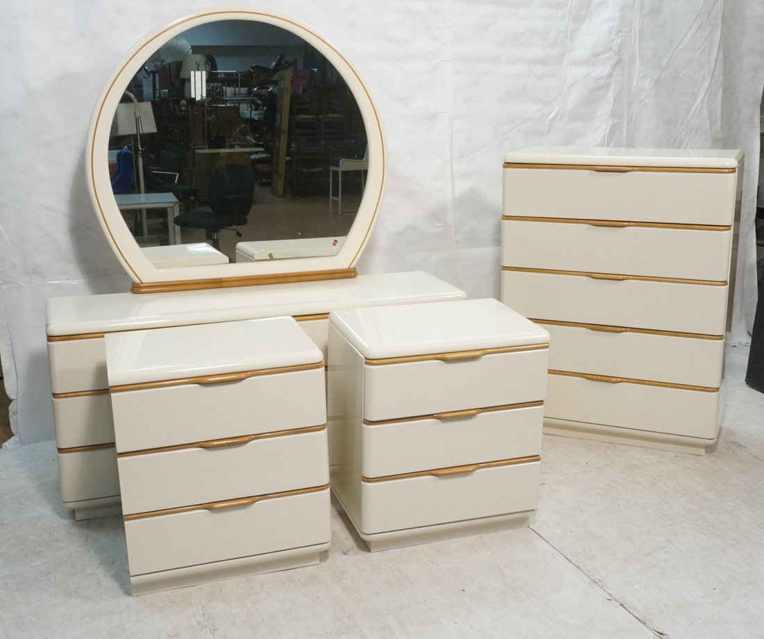 4pc Cream Lacquer & Wood Trim LANE Bedroom set. T (1 of 10)