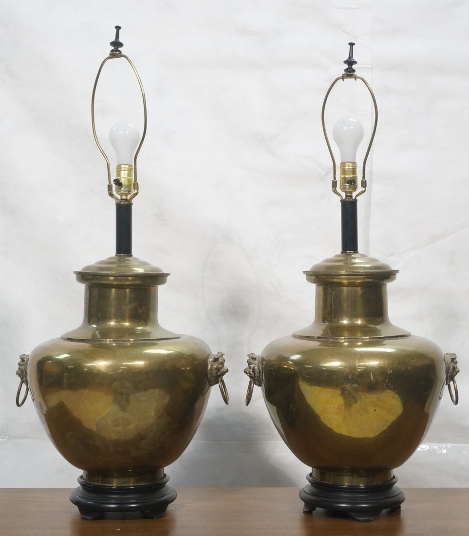 Pr Large Modernist Decorator Brass Lamps. 3D Drag (1 of 10)