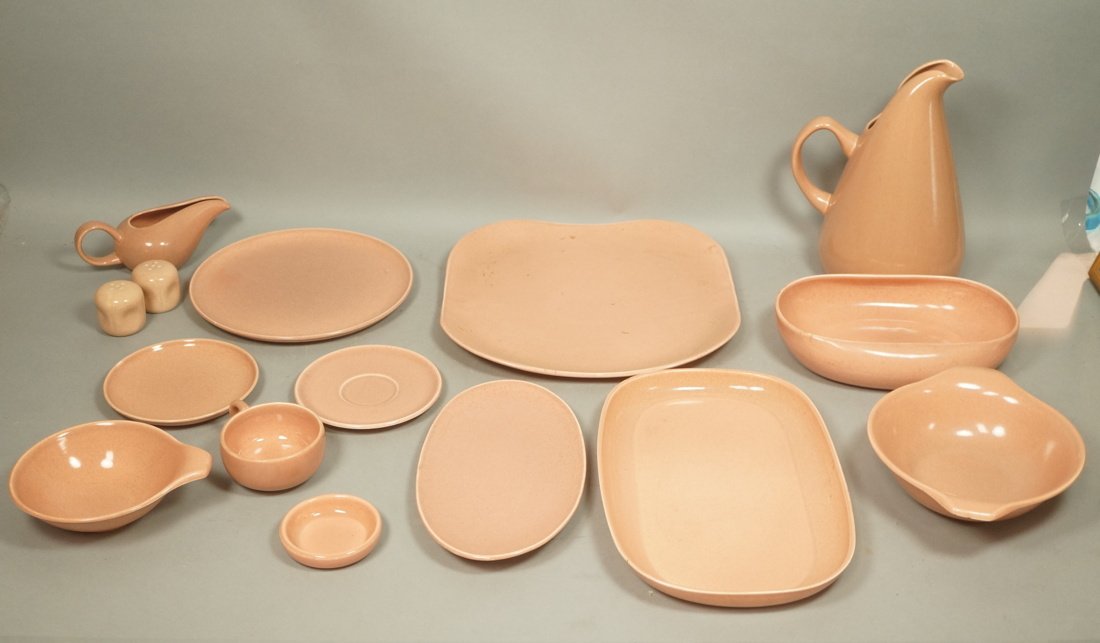 64pc Russel Wright American Modern China. Coral P: 64pc Russel Wright American Modern China. Coral Pink. Large water pitcher. Serving bowls. 17 dinner plates. -- Dimensions: ---