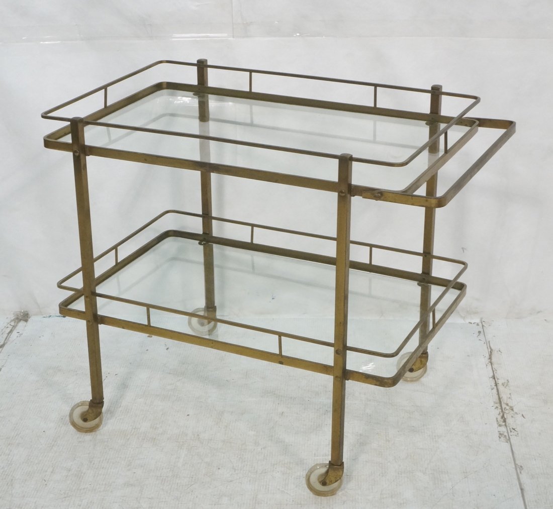 Brass & Glass Rolling Bar Cart. Casters (1 of 8)