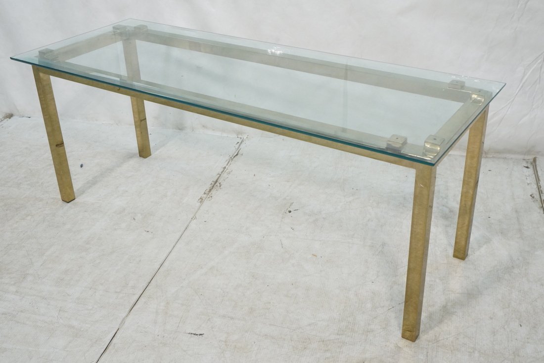 Brass & Glass Occasional Table. Beveled glass.: Brass & Glass Occasional Table. Beveled glass. -- Dimensions: H: 23 inches: W: 59 inches: D: 22 inches ---