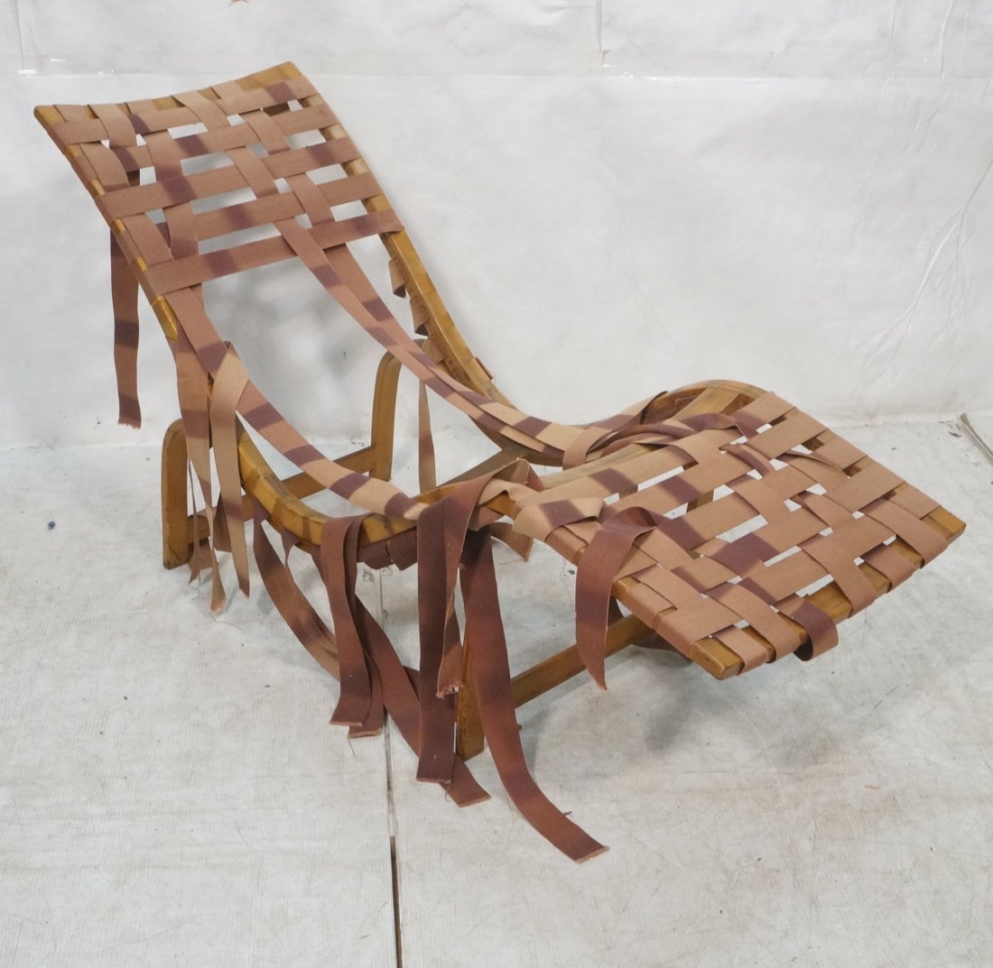 BRUNO MATHESON Chaise Lounge. Wood frame. Not mar: BRUNO MATHESON Chaise Lounge. Wood frame. Not marked-- Dimensions: H: 30 inches: W: 60 inches: D: 20.75 inches ---