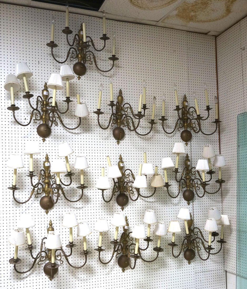 Lot 10 Brass Candle Wall Sconces. Antiqued brass. (1 of 9)