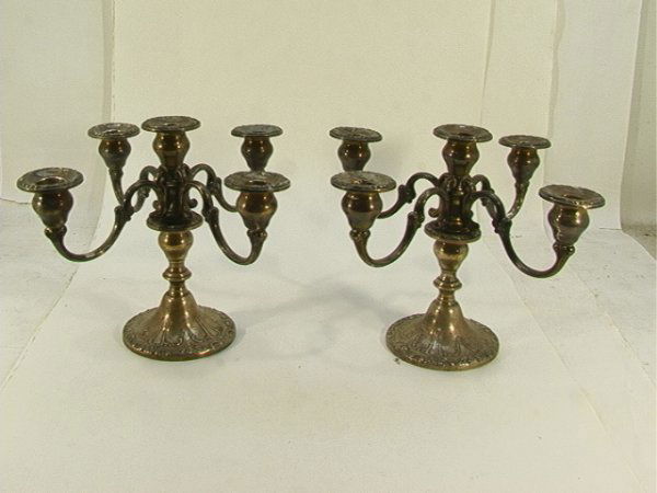 GORHAM STERLING 4 Arm CANDELABRA. Fancy design. M: GORHAM STERLING 4 Arm CANDELABRA. Fancy design. Mk'd. 2 PCS. Dimensions: H: 8.5 inches: W: 12 inches Condition: Very Good Condition. Tarnished. US Shipping charge: $24