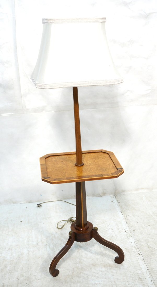 Burled wood Lamp table with Duncan Phyfe legs.: Burled wood Lamp table with Duncan Phyfe legs.-- Dimensions: H: 57 inches: W: 18 inches: D: 15 inches ---