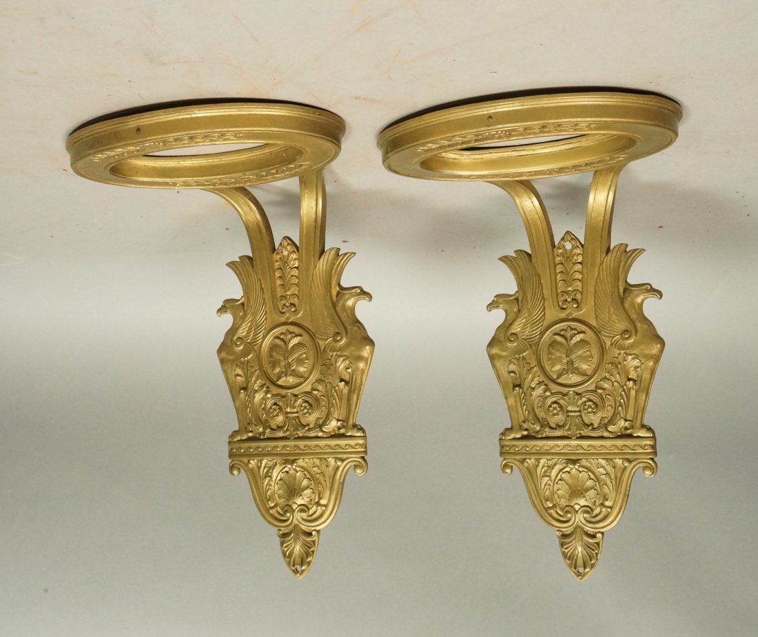 Pr Brass Art deco Wall shelves with Birds and Gre (1 of 7)