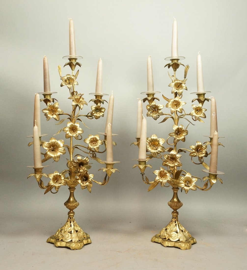 Pr Brass Candelabras with flowers. (1 of 9)
