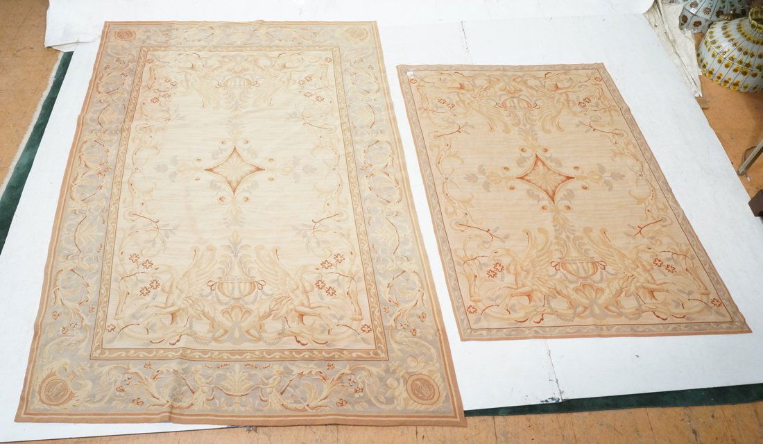 2pc Aubusson Tapestry Rug Carpets. Cream ground w (1 of 10)