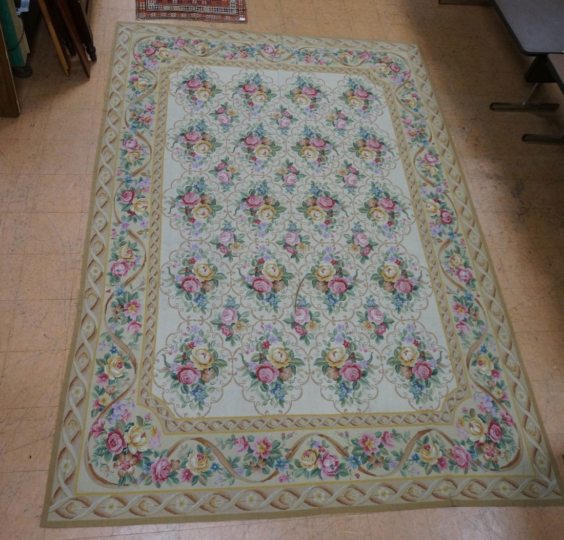Large 12'3" x 8'9" Needlepoint Rug. Rose Floral D (1 of 10)