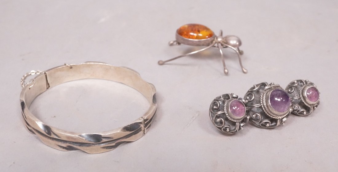 3pc Sterling Jewelry Lot. TAXCO Bangle Bracelet. (1 of 6)