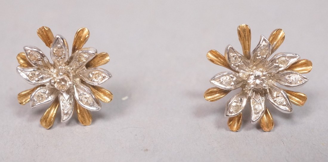 Pr Gold & Diamond Earrings. Floral with white & y (1 of 4)