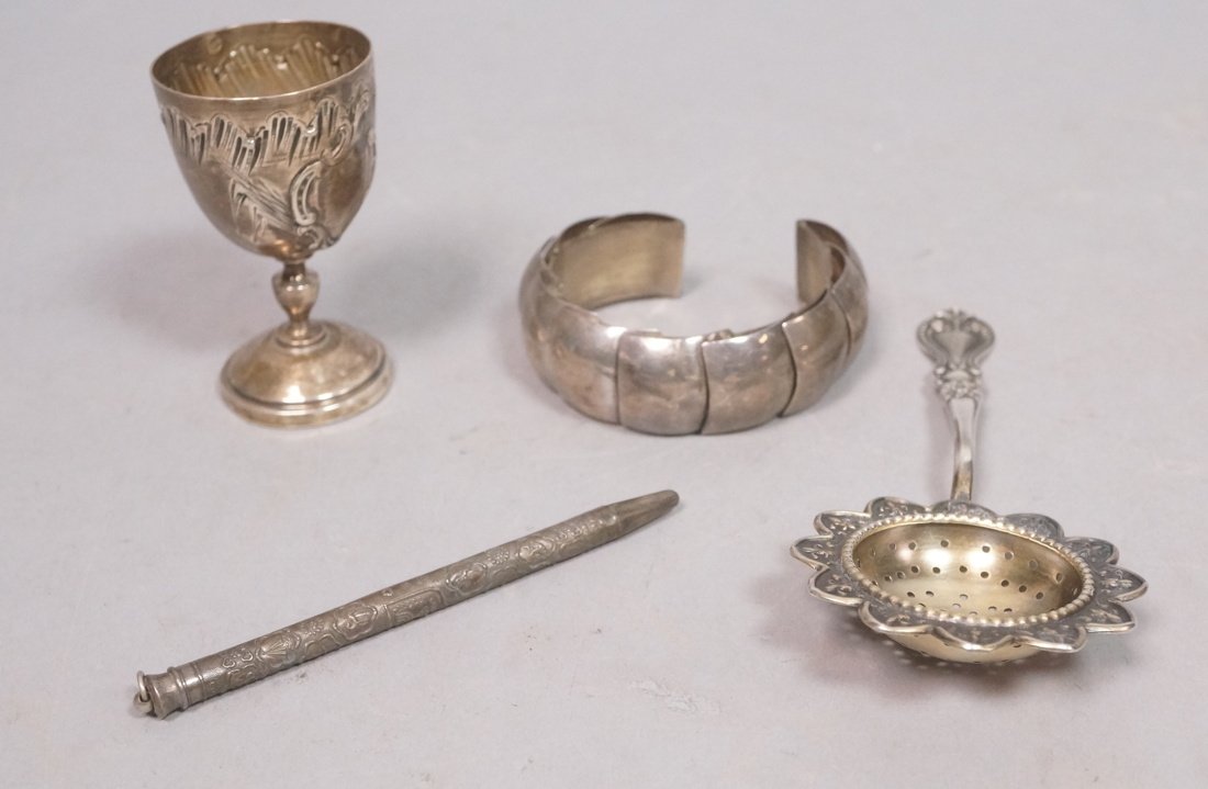 4pc Sterling Lot. Bracelet. Pencil. Tea Strainer. (1 of 7)