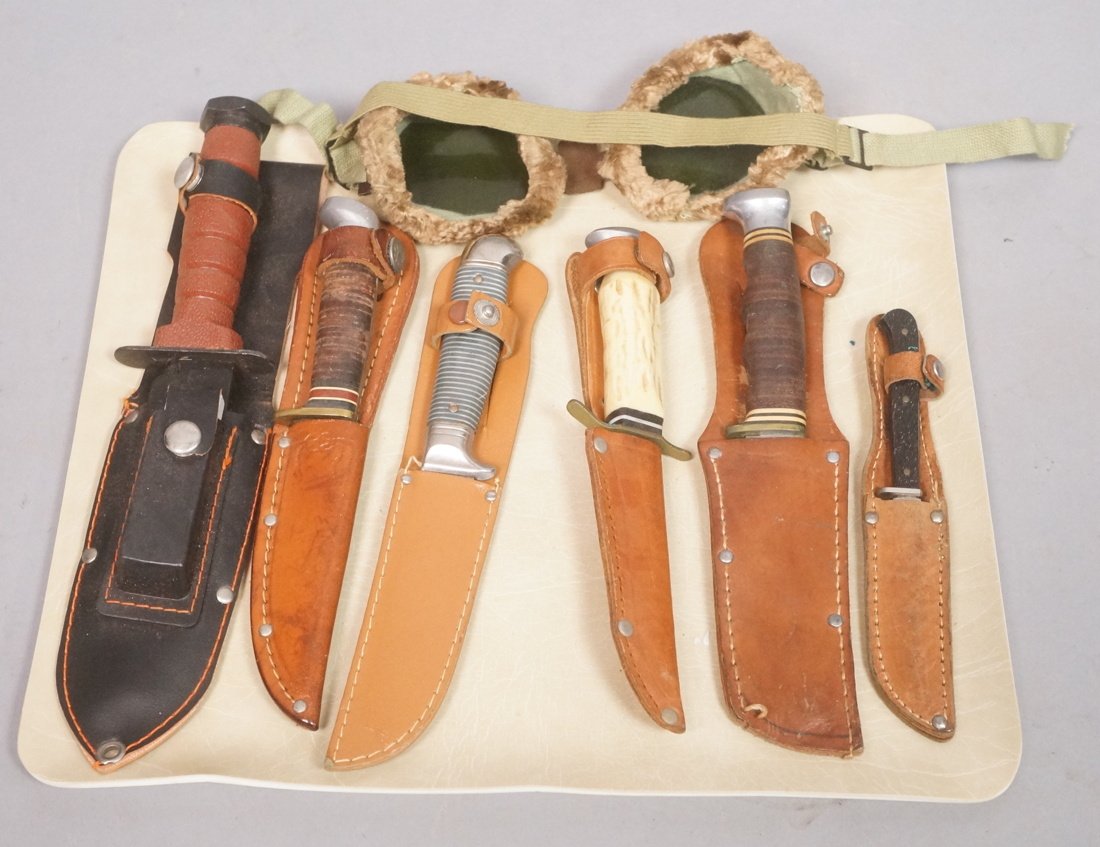 7pc Lot Knives and Flying Pilot Goggles. Goggles (1 of 9)